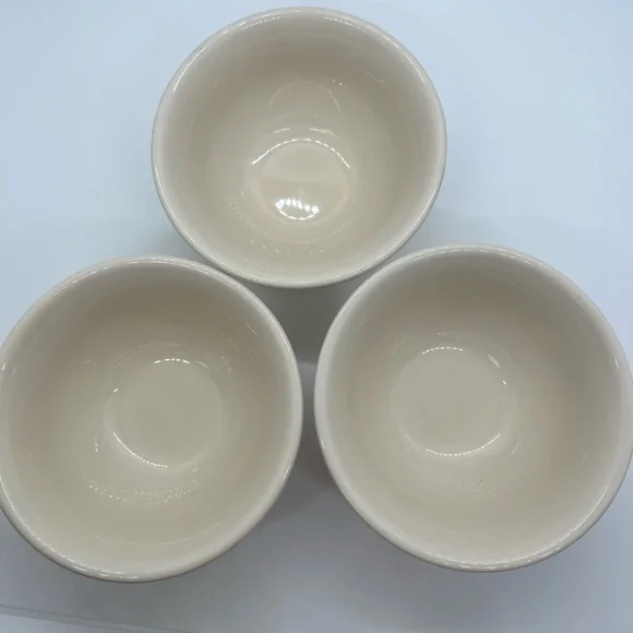 Set of 3 Longaberger Woven Traditions Ceramic Small Dessert Custard Cups Ivory - Picture 3 of 4
